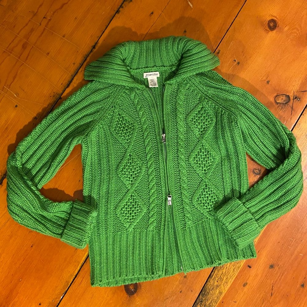 Y2K Kelly Green Cropped Knit Zip-Up